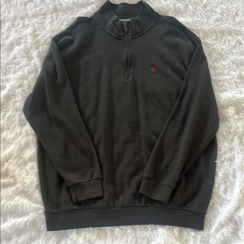 US Polo Assn Grey mock neck Quarter zip pullover long sleeve mens sz 2XLT